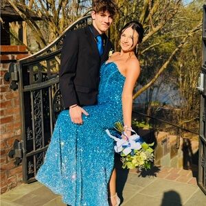 Sparkling Blue Strapless Gown